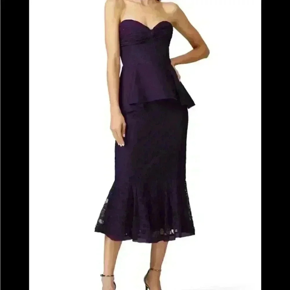 Flor et. al Ashley Strapless Heart Lace Peplum Midi Dress - Picture 2 of 9